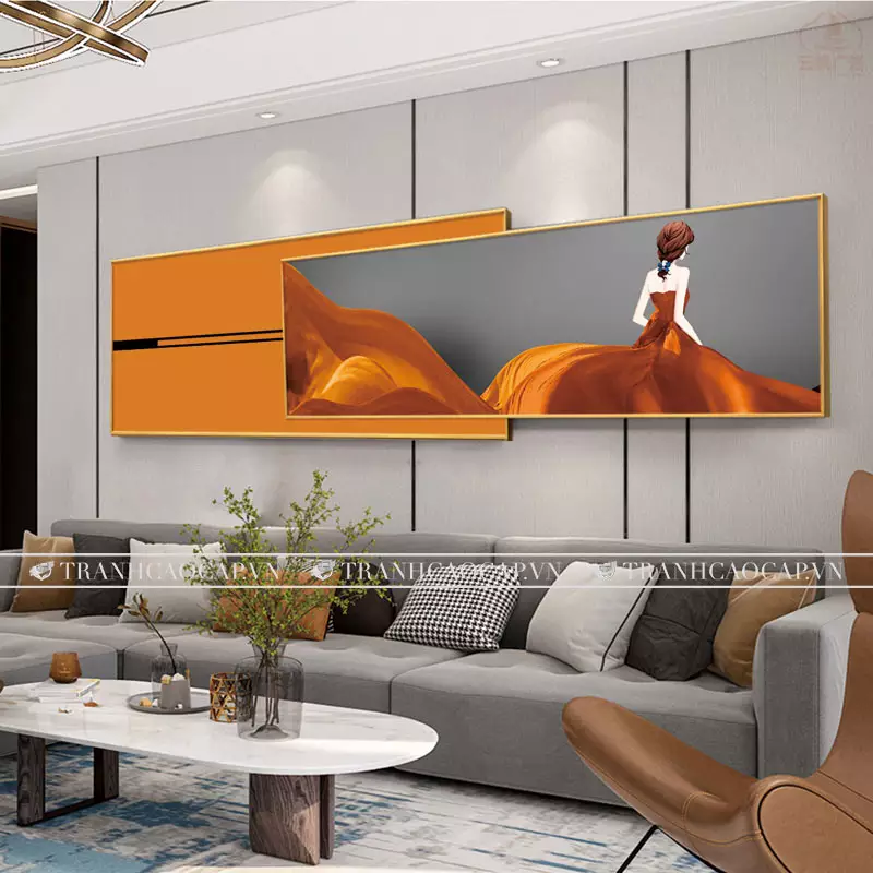 Tranh trang trí phòng ngủ chung cư cao cấp Tinh tế in trên Decal Size: 100X40-90X30 cm P/N: AZ2-0141-KN-DECAL-100X40-90X30